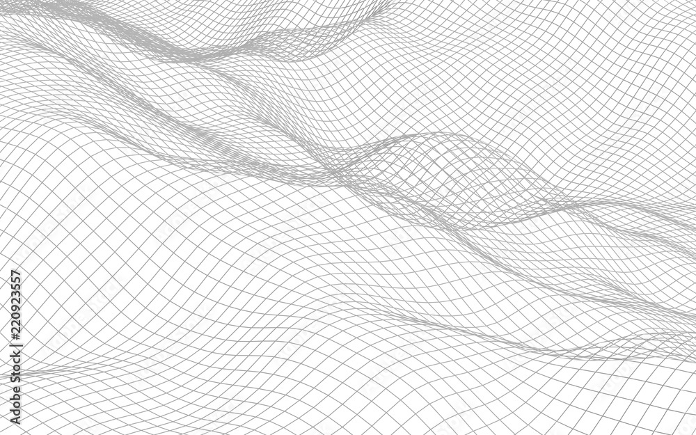 Abstract landscape on a white background. Cyberspace grid. Hi-tech network. 3d illustration