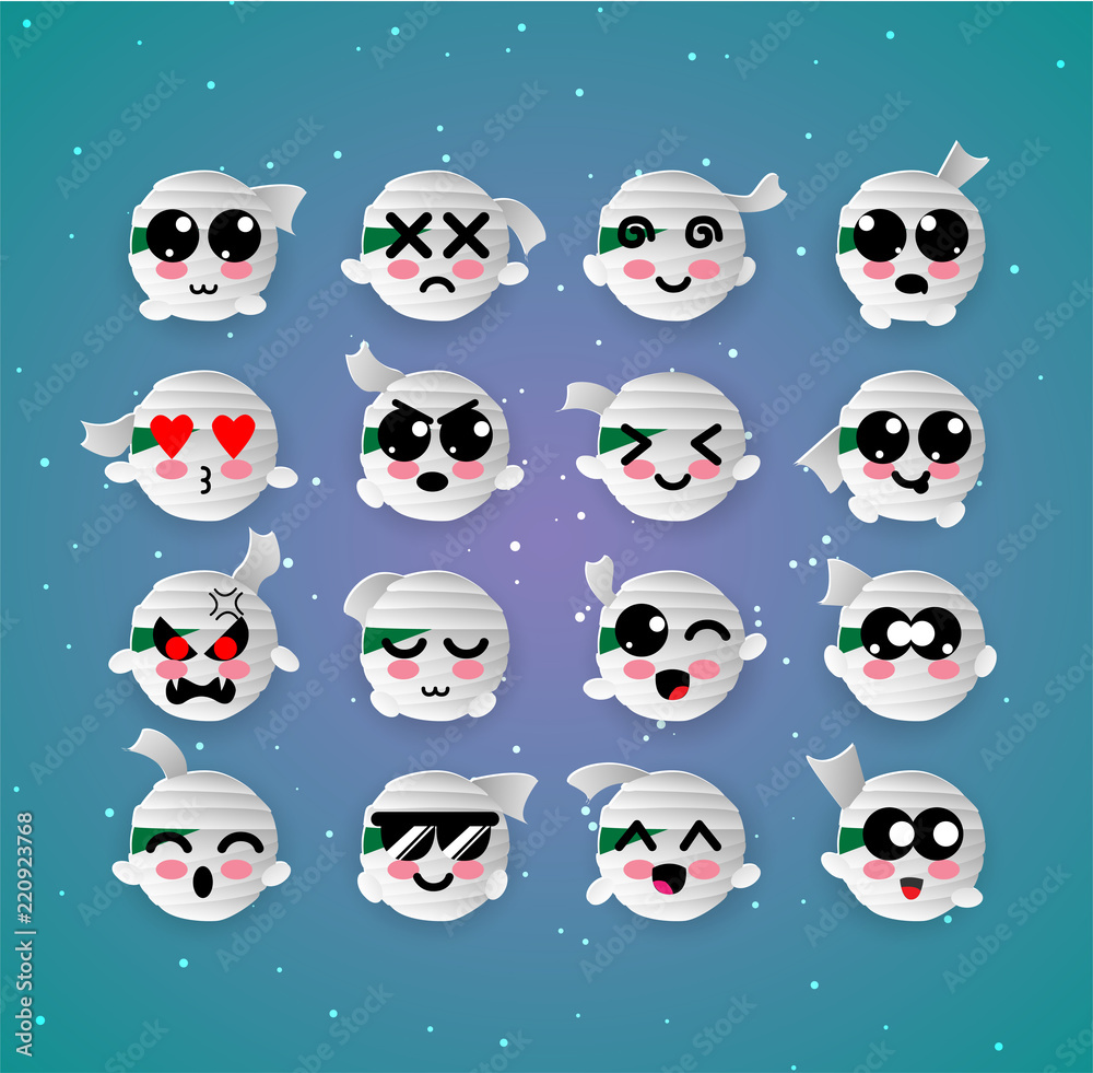 Naklejka premium cute mummy kawaii emotion,emoji,halloween.