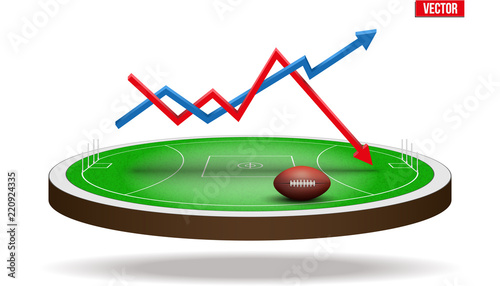 Icon of Australian rules football field stadium with ball and diagram. Vector illustration isolated on background. photo