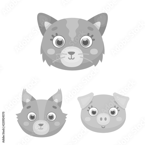 Muzzles of animals monochrome icons in set collection for design. Wild and domestic animals vector symbol stock web illustration.