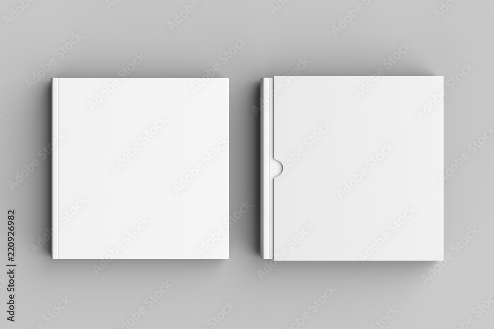 Fototapeta premium Square slipcase book mock up isolated on soft gray background. 3D illustration