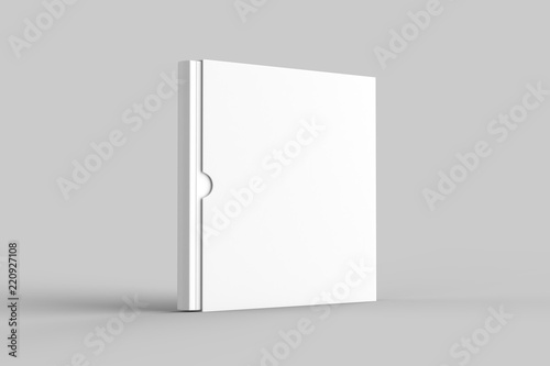 Square slipcase book mock up isolated on soft gray background. 3D illustration