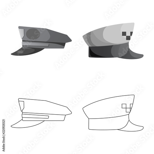 Vector design of headwear and cap symbol. Collection of headwear and accessory vector icon for stock.