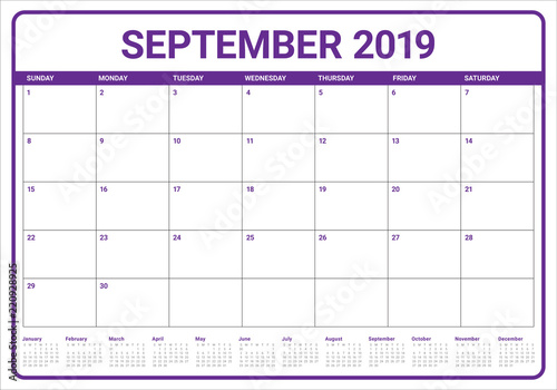 September 2019 desk calendar vector illustration