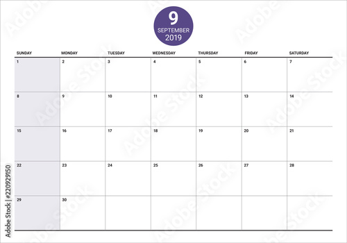 September 2019 desk calendar vector illustration