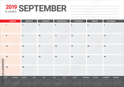 September 2019 desk calendar vector illustration