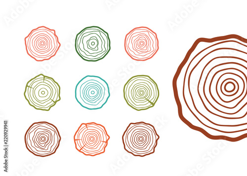 Vector tree rings background. Wood ring line vector