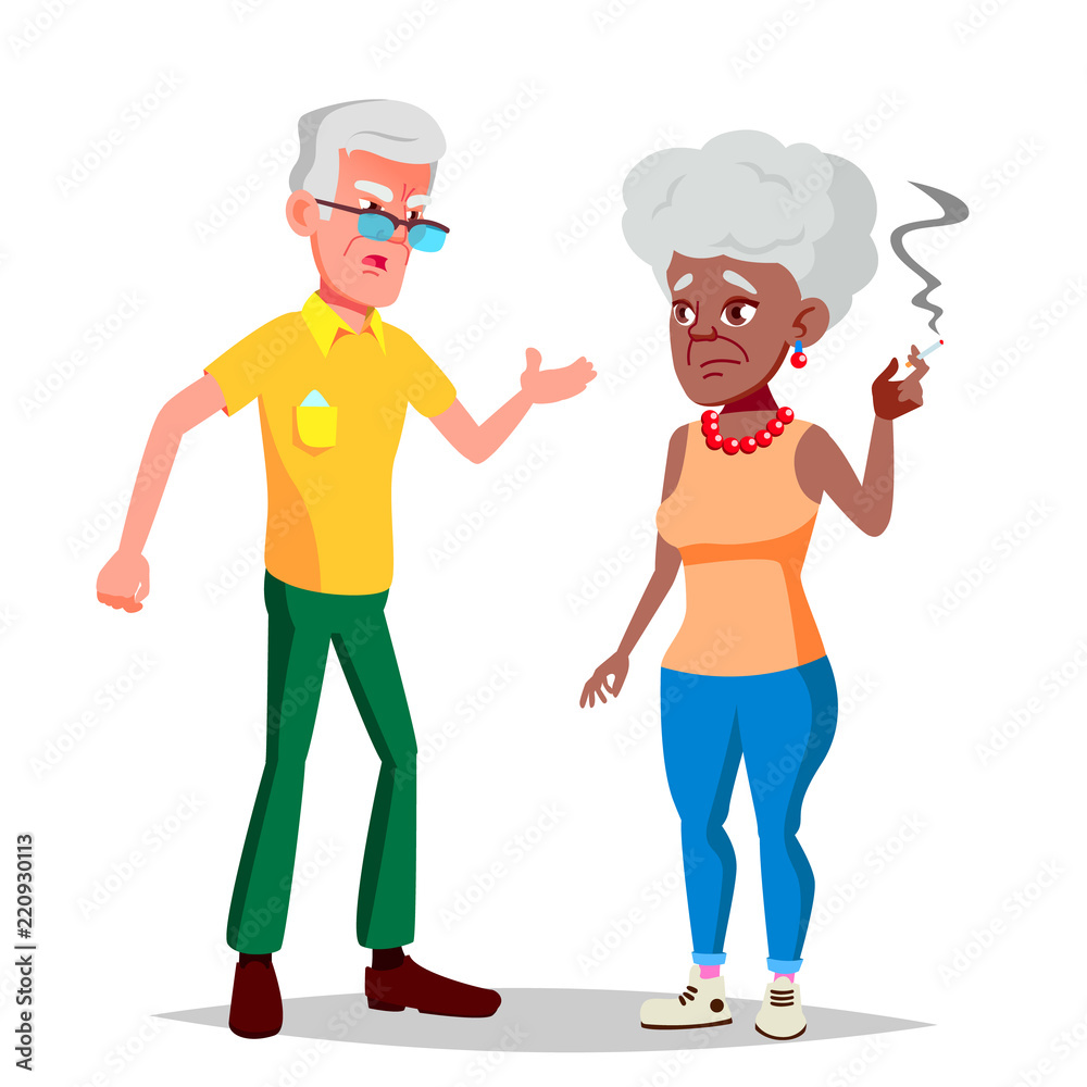 Elderly Couple Vector. Grandpa With Grandmother. Lifestyle. Couple Of Elderly People. Afro American, European. Isolated Flat Cartoon Illustration Elderly Couple Vector. Grandpa With Grandmother. Lifestyle. Couple Of Elderly People. Afro American, European. Isolated Flat Cartoon Illustration