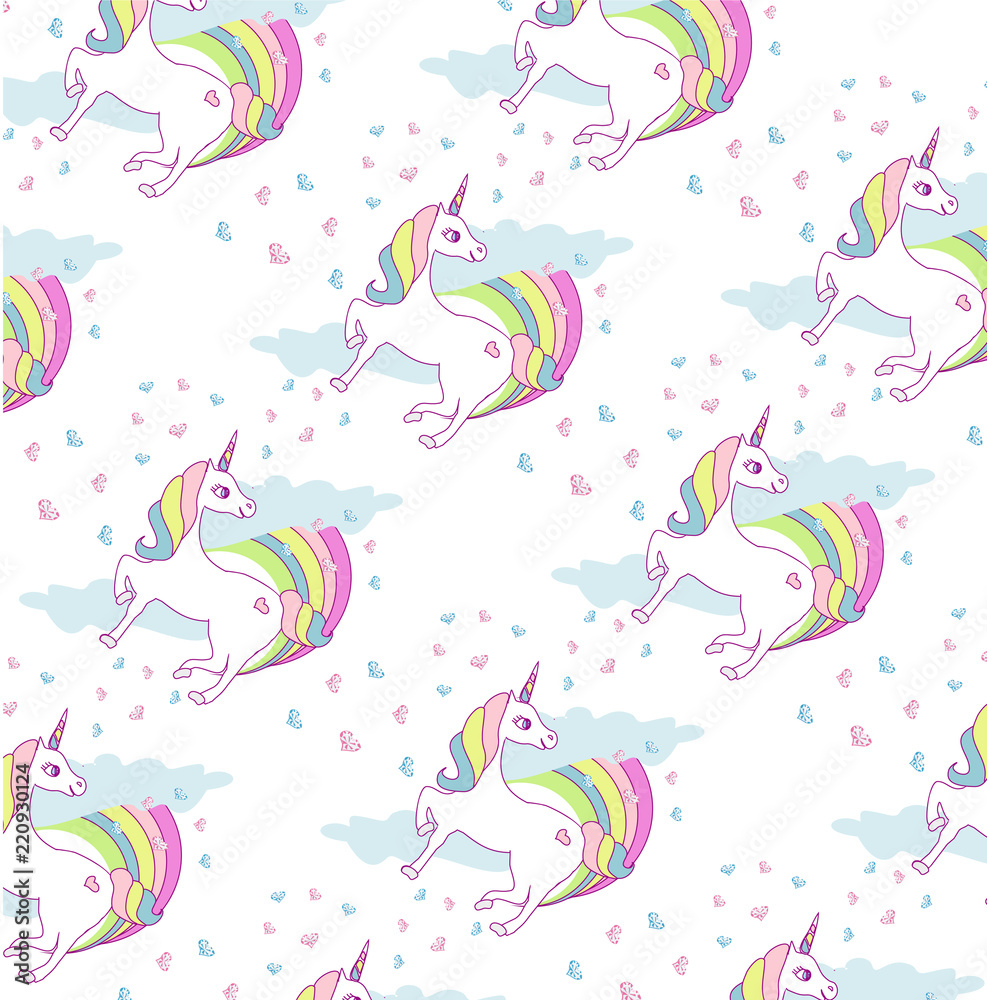 Seamless pattern with cute unicorns and rainbow Seamless pattern with cute unicorns and rainbow