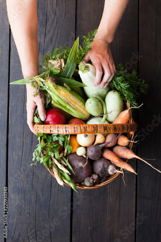 Good health diet food, abundance autumn vegetables. photo