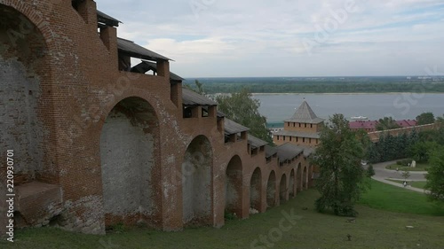 View of the wall of the Nizhny Novgorod Kremlin and the Volga River