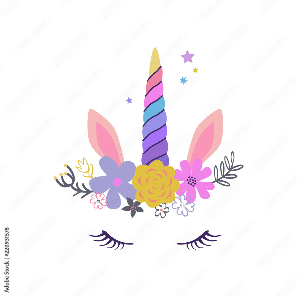 Vector cute Unicorn illustration. Modern magical greeting card, poster, shirt design