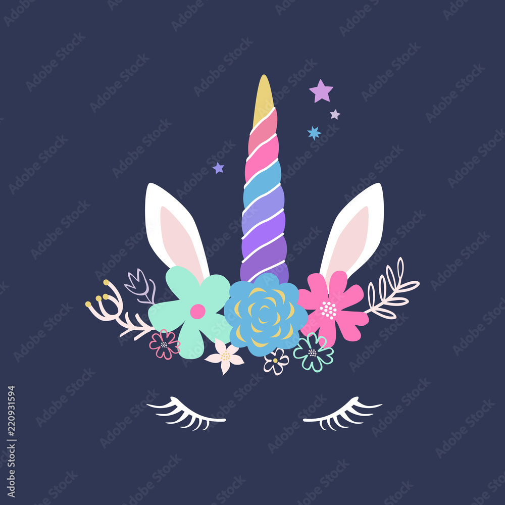 Vector cute Unicorn illustration. Modern magical greeting card, poster, shirt design