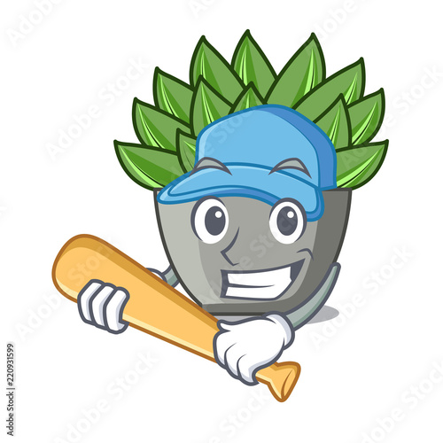 Playing baseball character cartoon pot plant echeveria cactus