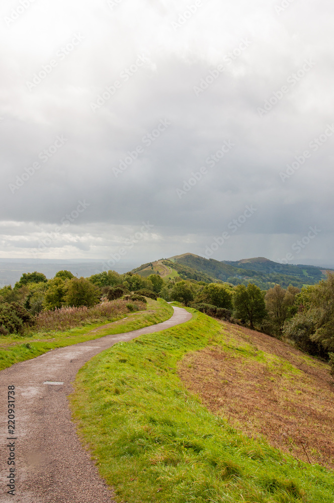 Malvern hills of England on a stormy day.