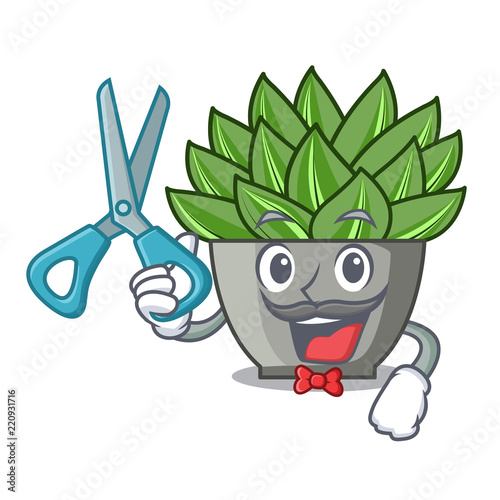 Barber character cartoon pot plant echeveria cactus