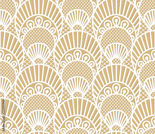 Seamless decorative lace scales pattern on beige background