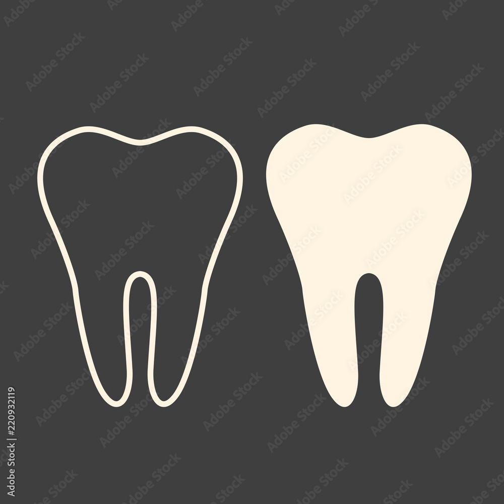 Teeth signs on beige background, solid color and outlined contour Teeth signs on beige background, solid color and outlined contour