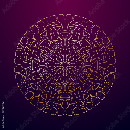 Decorative mandala composed of drinkware, glasses, bar decoration, coaster design
