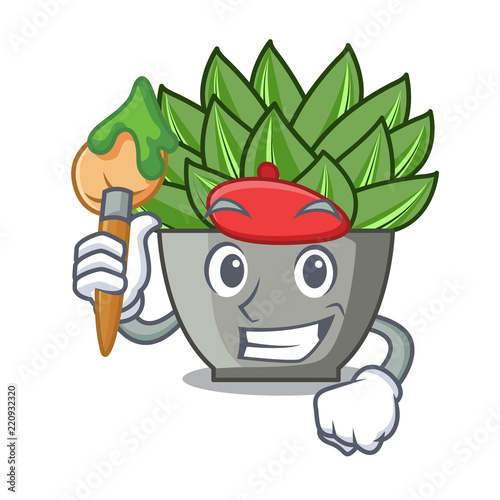 Artist character cartoon pot plant echeveria cactus