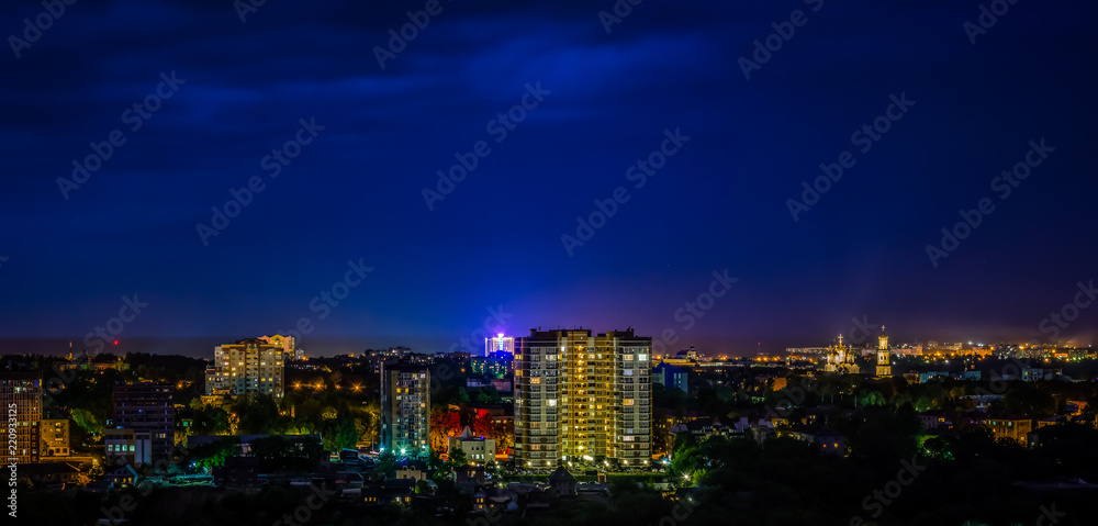 View from an elite house in a small town in Russia. Provincial night city in Russia