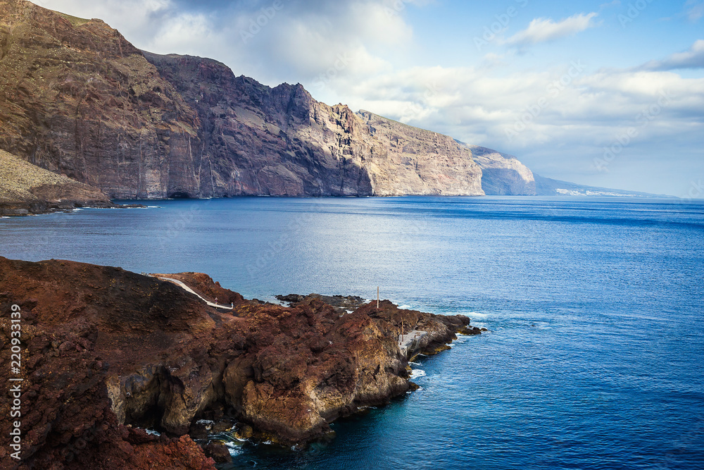 View of the Los Gigantes cliffs from Punta de Teno, Tenerife, Canary Islands, Spain