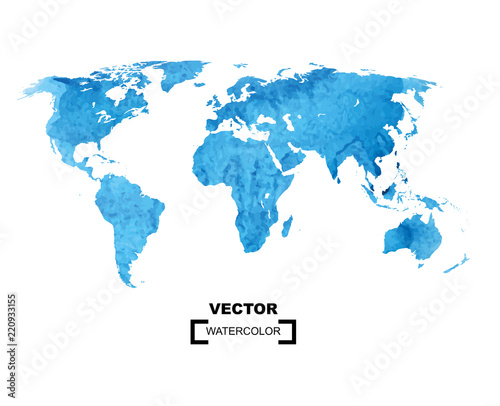 Watercolor world map on the white background