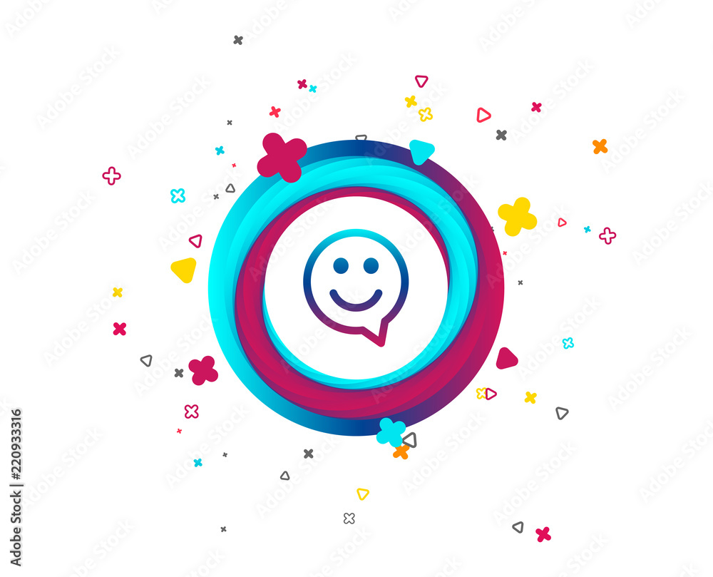 Naklejka Happy face chat speech bubble symbol. Smile icon. Colorful button with icon. Geometric elements. Vector