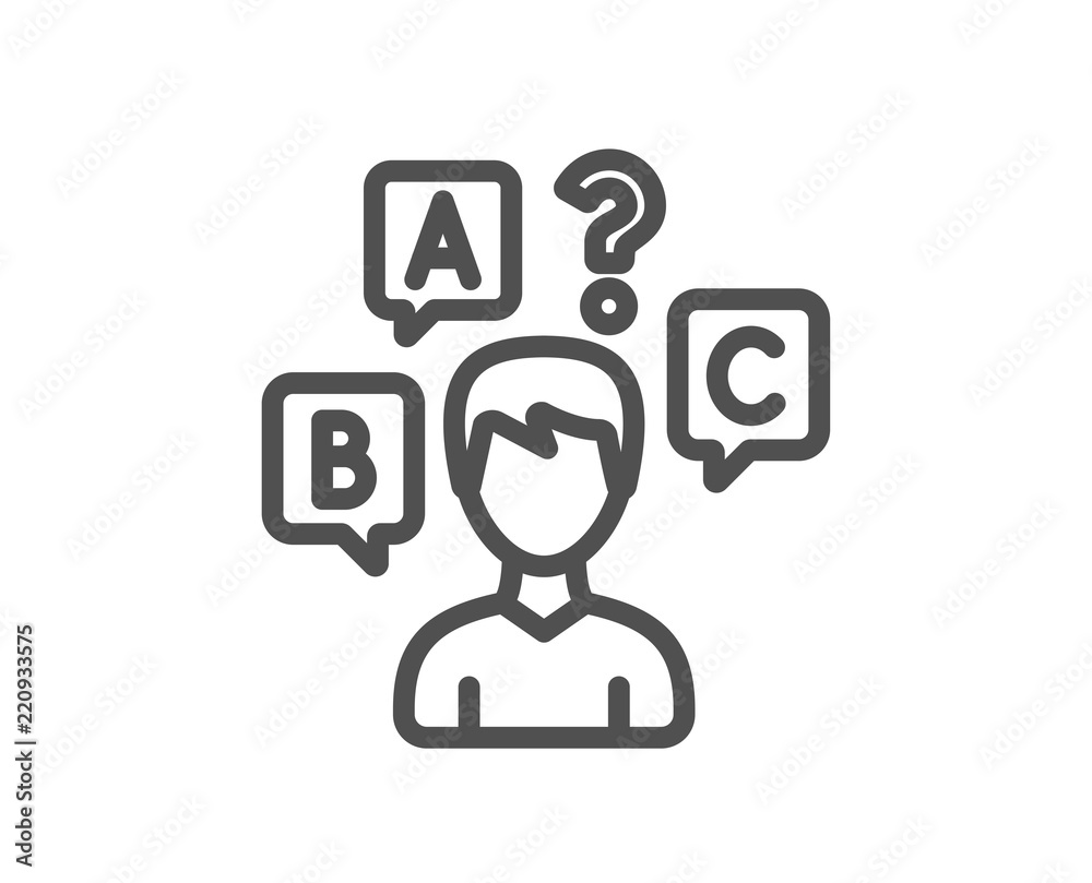 Quiz test line icon. Select answer sign. Business interview symbol. Quality design element. Classic style. Editable stroke. Vector Quiz test line icon. Select answer sign. Business interview symbol. Quality design element. Classic style. Editable stroke. Vector