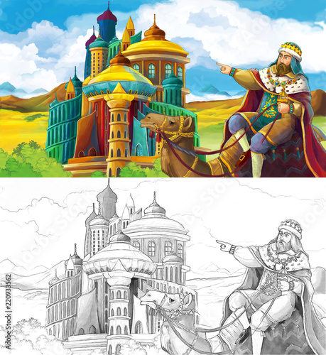 cartoon scene with princes or kings traveling near arabian castle- illustration for children photo