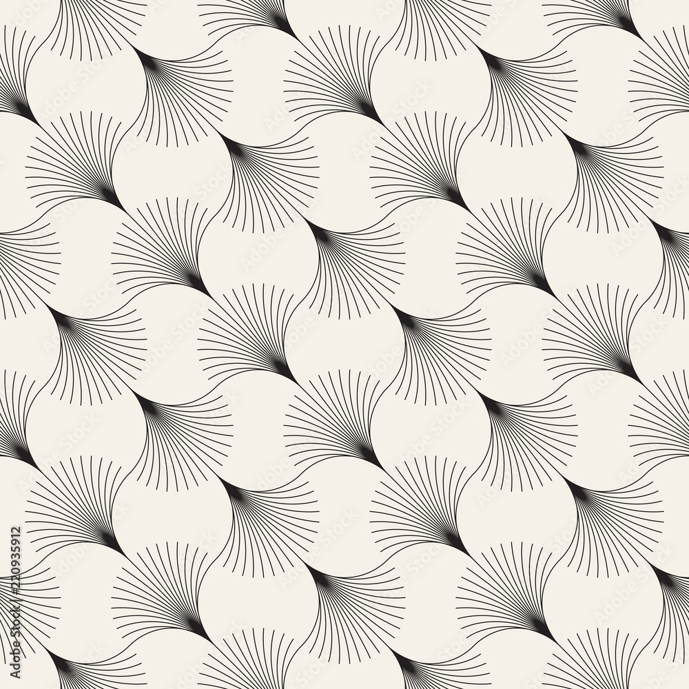 Vector seamless vintage pattern of overlapping arcs in art deco style. Modern stylish abstract texture. Repeating geometric tiles..