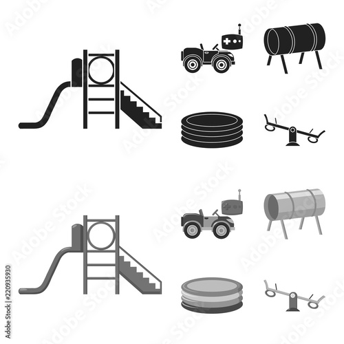 Machine for radio control, tunnel, trampoline, swing. Playground set collection icons in black,monochrome style vector symbol stock illustration web.