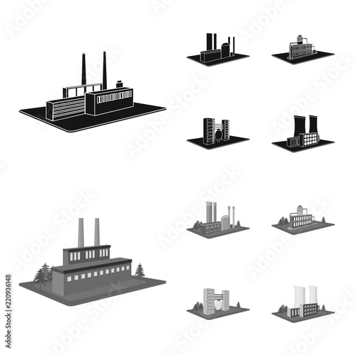 Processing factory,metallurgical plant. Factory and industry set collection icons in black,monochrome style isometric vector symbol stock illustration web.