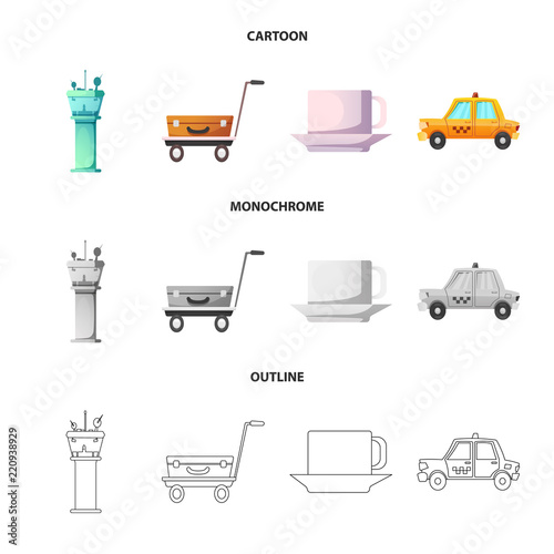 Vector design of airport and airplane logo. Collection of airport and plane vector icon for stock.