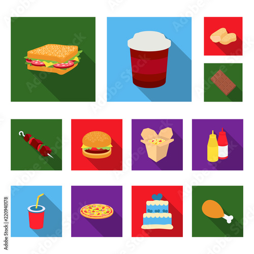Fast food flat icons in set collection for design.Food from semi-finished products vector symbol stock web illustration.
