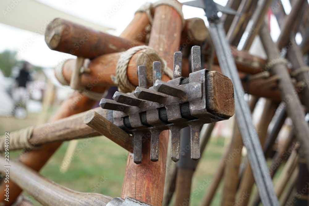 Replica primitive war weapons displayed on a festival in Bavaria
Replica primitive war weapons displayed on a festival in Bavaria