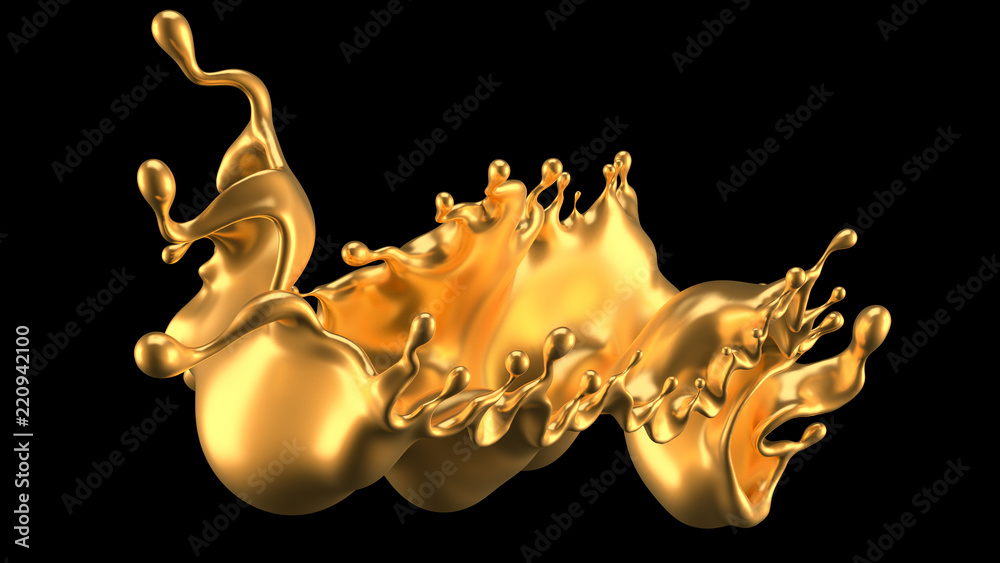 Splash gold. 3d illustration, 3d rendering.