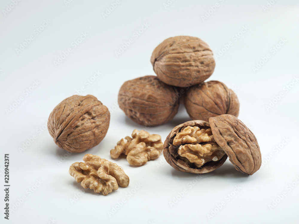 Walnuts kernel isolated on white background, Top view. Walnuts kernel isolated on white background, Top view.