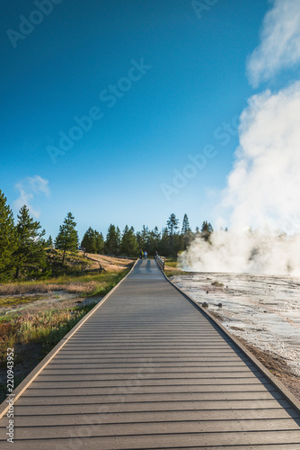 path way in geyser area, in Yellowstone National park,Wy,usa.