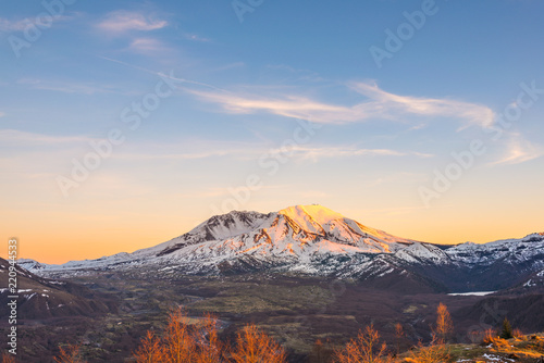 scenic view of mt st Helens with snow covered  in winter when sunset ,Mount St. Helens National Volcanic Monument,Washington,usa. photo