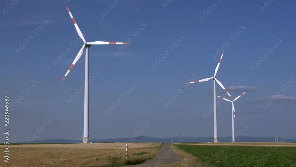 Three large wind energy generators on the upper Rhine plane near Ludwigshafen. Three large wind energy generators on the upper Rhine plane near Ludwigshafen.