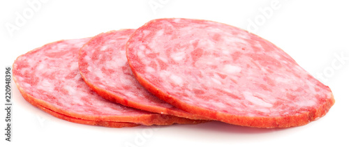 Sliced sausages isolated.