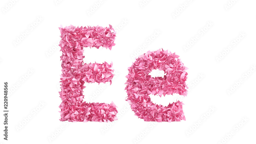 Pink flowers font. 3d illustration, 3d rendering.