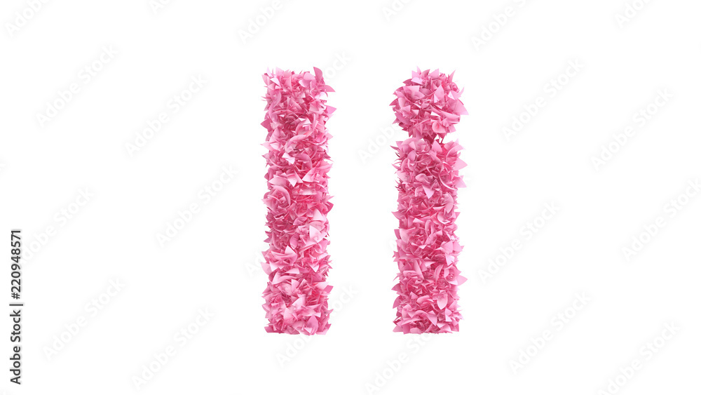 Pink flowers font. 3d illustration, 3d rendering.
