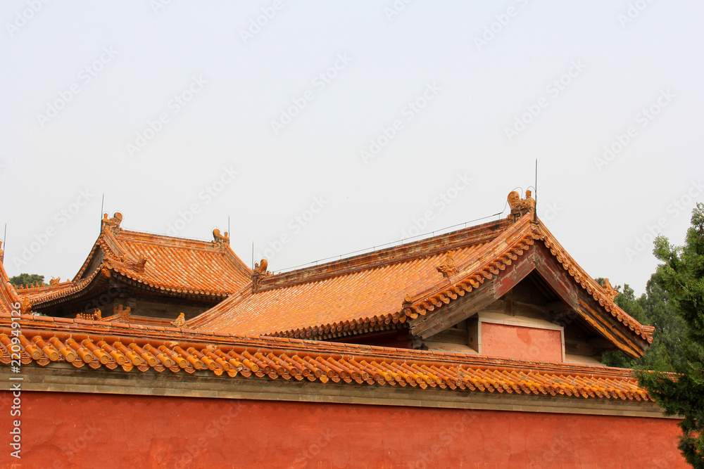 Chinese traditional style roof and walls in the Eastern Royal Tombs of the Qing Dynasty, china