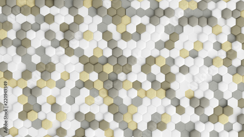 Yellow beige abstract background with hexagons. 3d illustration, 3d rendering.