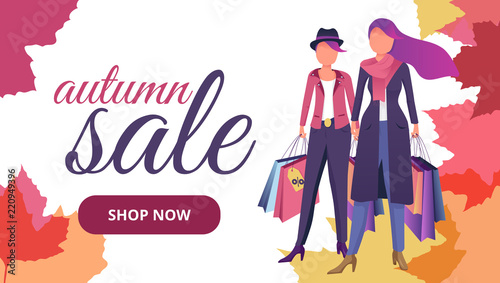 Banner template with the customer. Autumn clothes and colors.