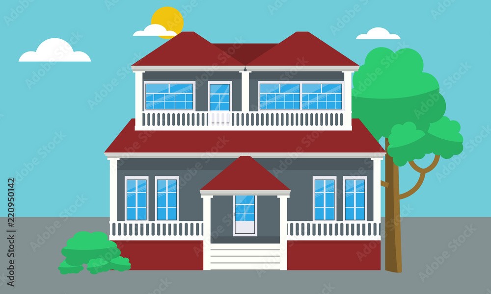 Colorful flat residential house or Town house cottage. Vector illustration.