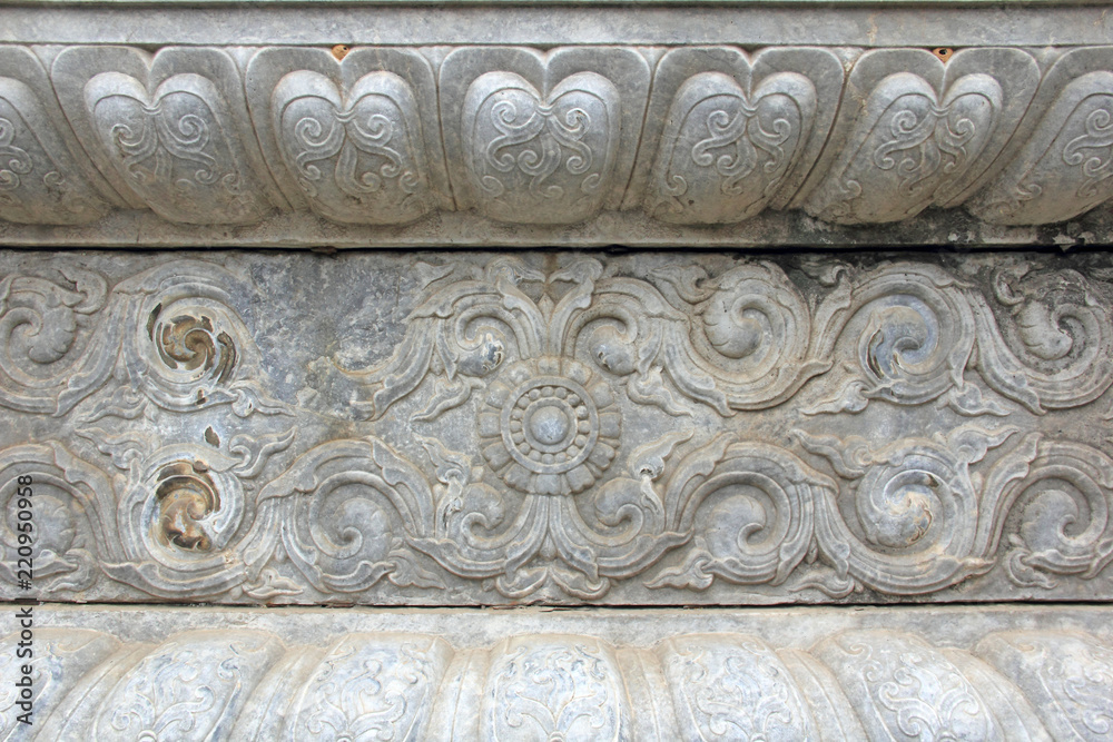 Stone carving on walls in the Eastern Royal Tombs of the Qing Dynasty, china