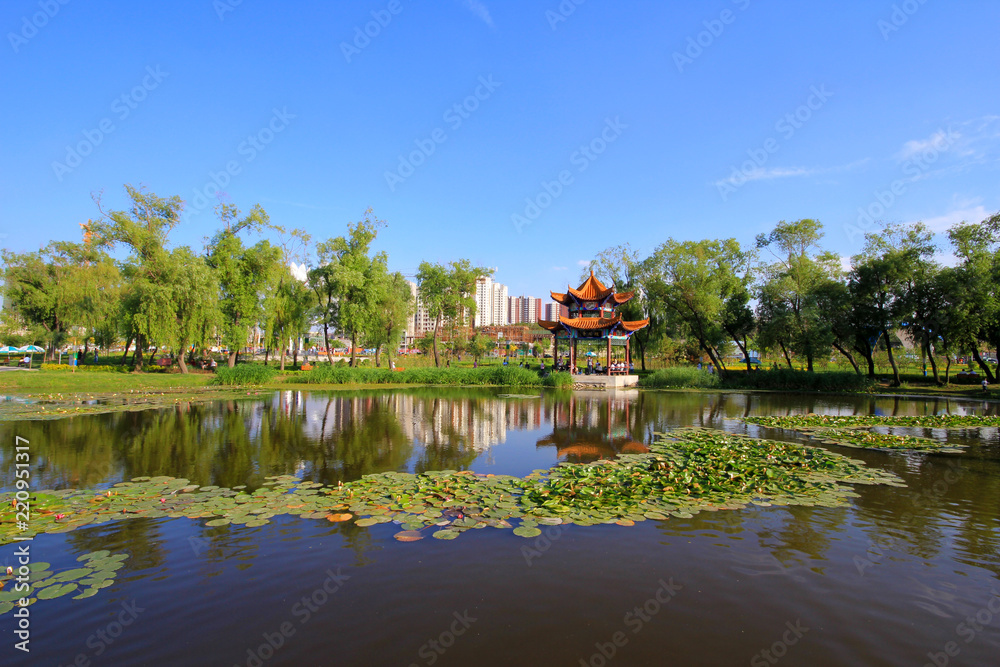 traditional style pavilion in a park in China traditional style pavilion in a park in China